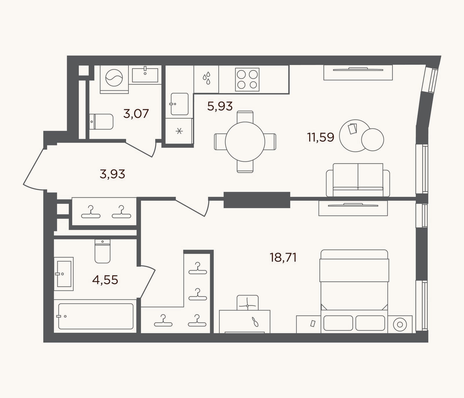 Планировка: 2-к, 47,8 м²