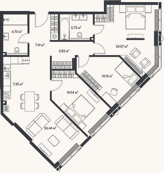 Планировка: 4+ к, 112,4 м²