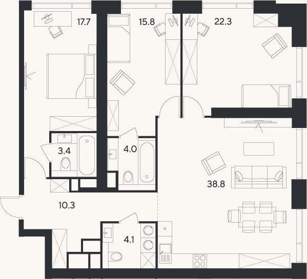 Планировка: 4+ к, 116,4 м²