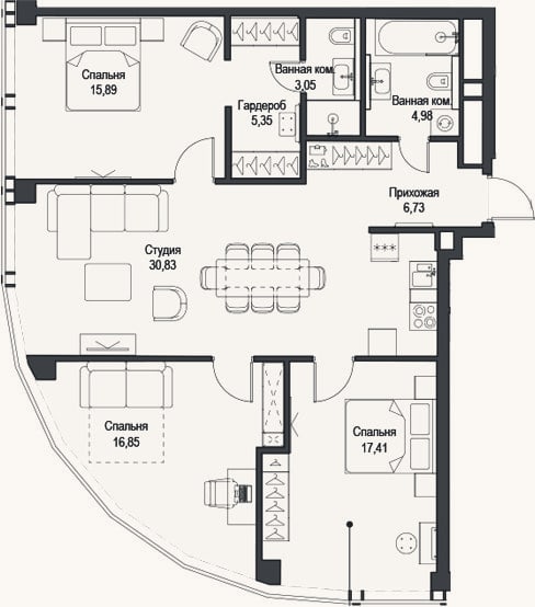 Планировка: 4+ к, 101,1 м²
