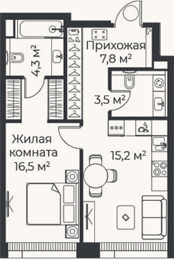 Планировка: 2-к, 47,4 м²