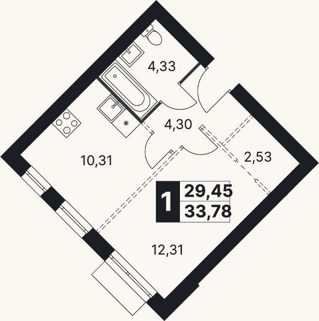 Планировка: 3-к, 61,9 м²
