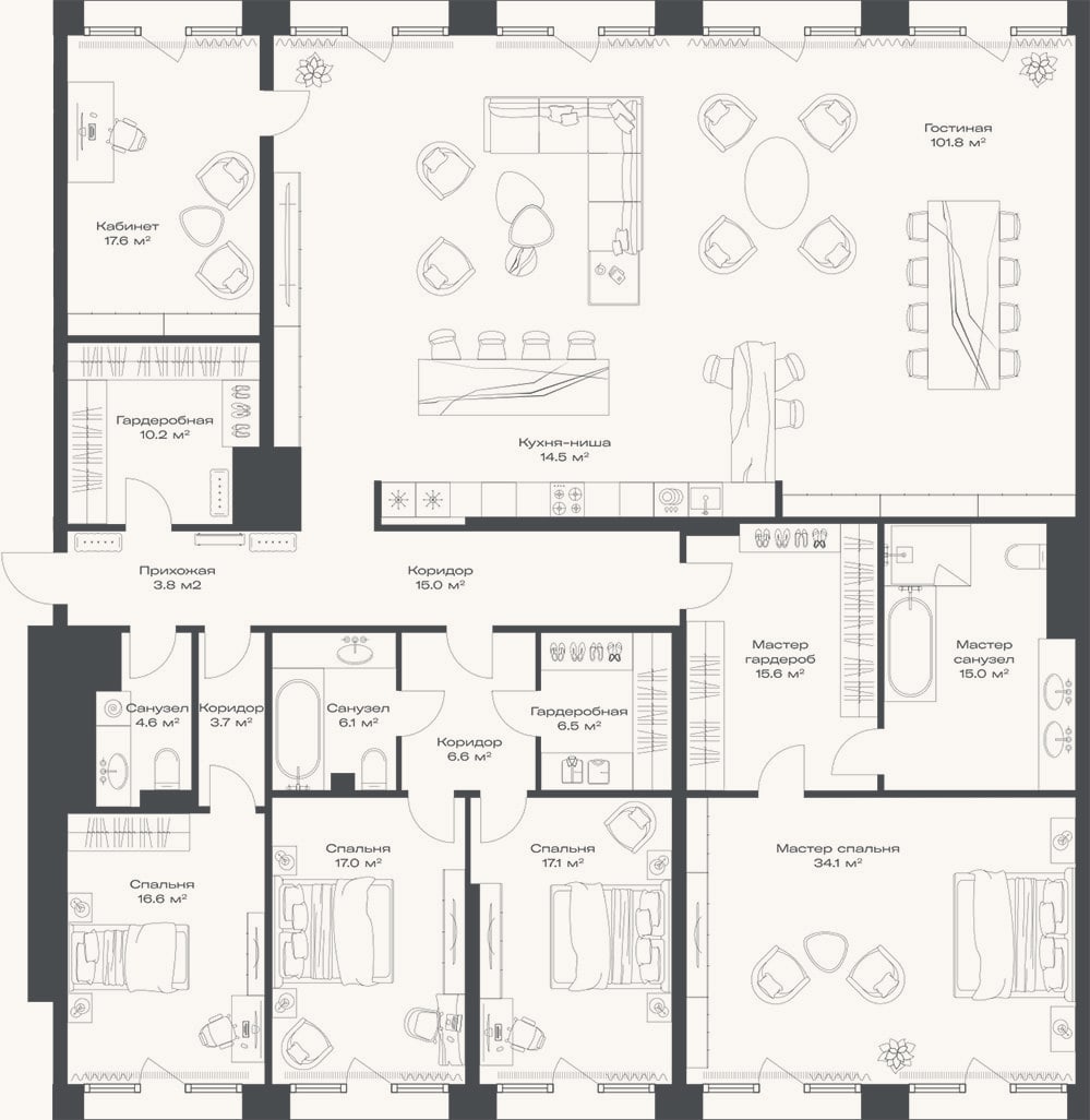 Планировка: 4+ к, 305,8 м²
