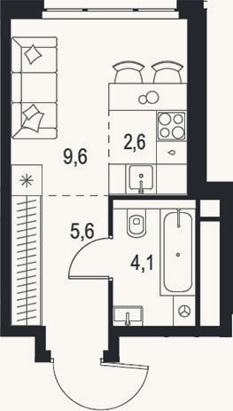 Планировка: Студия, 21,9 м²