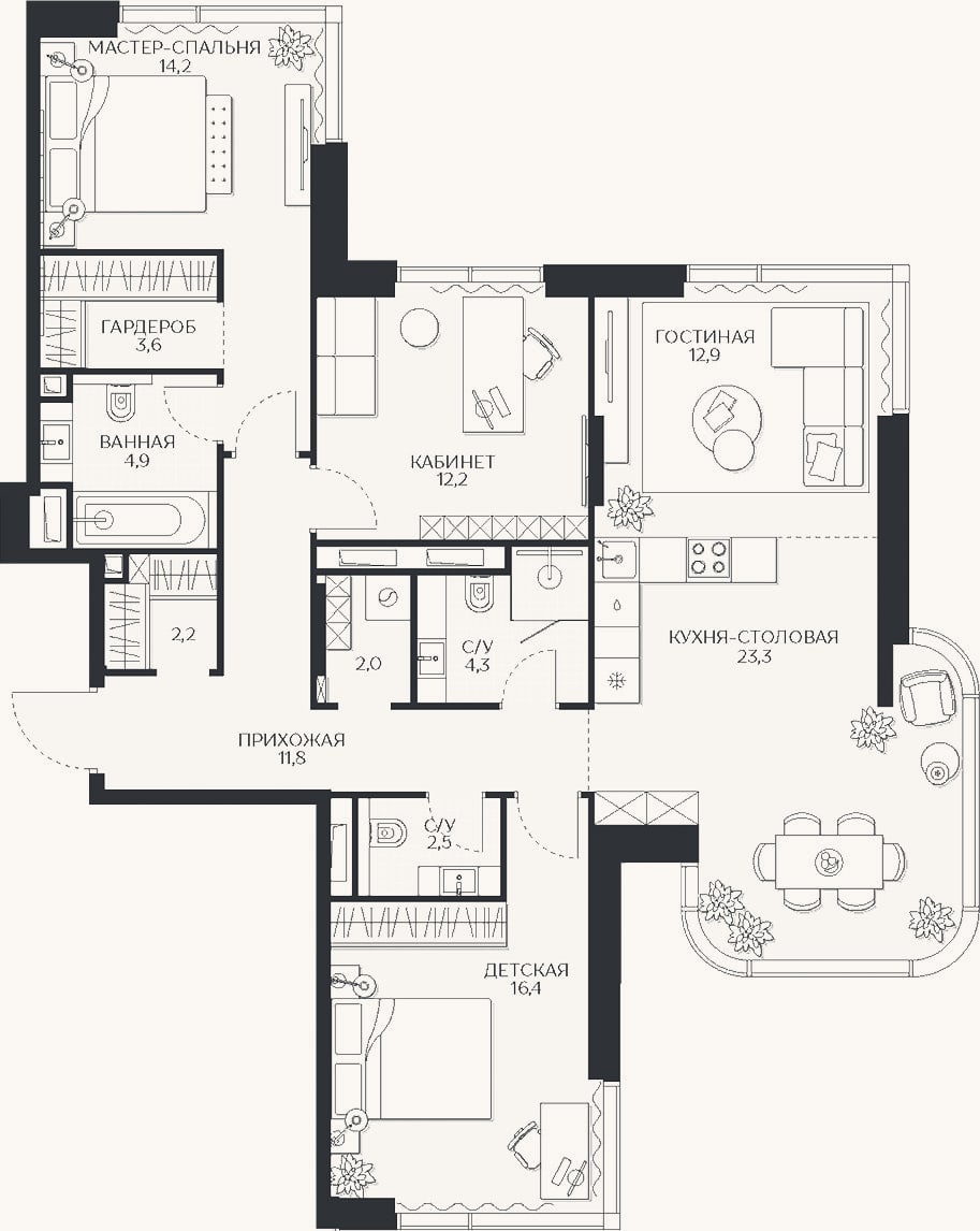 Планировка: 4+ к, 110,3 м²