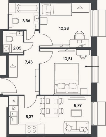Планировка: 3-к, 47,9 м²