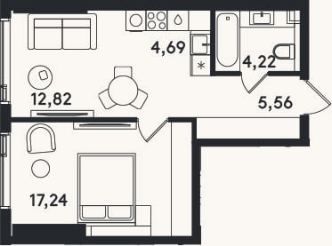 Планировка: 2-к, 44,5 м²