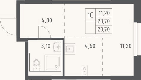 Планировка: Студия, 23,7 м²