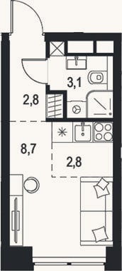 Планировка: Студия, 17,4 м²