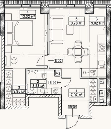 Планировка: 2-к, 47,1 м²