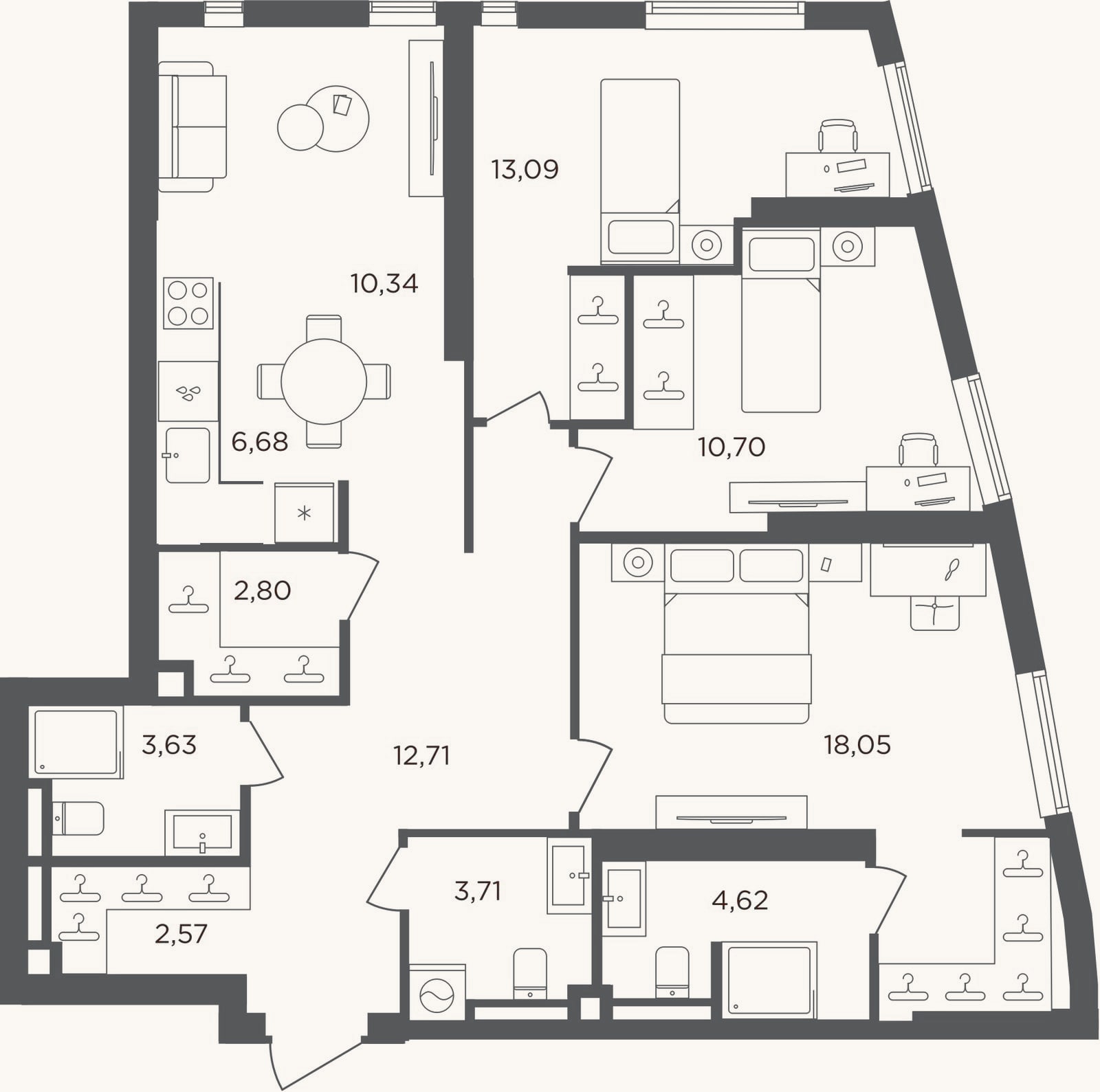 Планировка: 4+ к, 88,9 м²