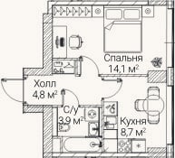 Планировка: 1-к, 31,4 м²