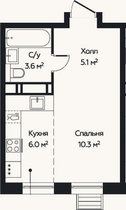 Планировка: Студия, 24 м²