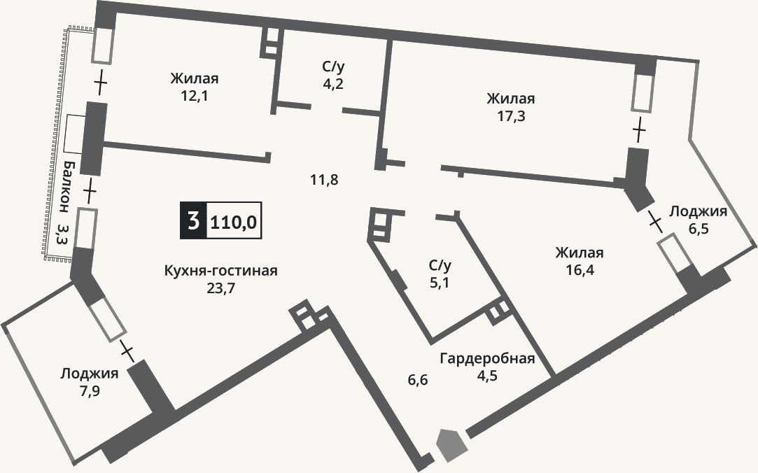 Планировка: 4+ к, 101,9 м²