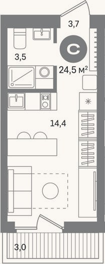 Планировка: Студия, 21,5 м²