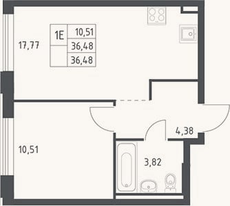 Планировка: 2-к, 36,5 м²