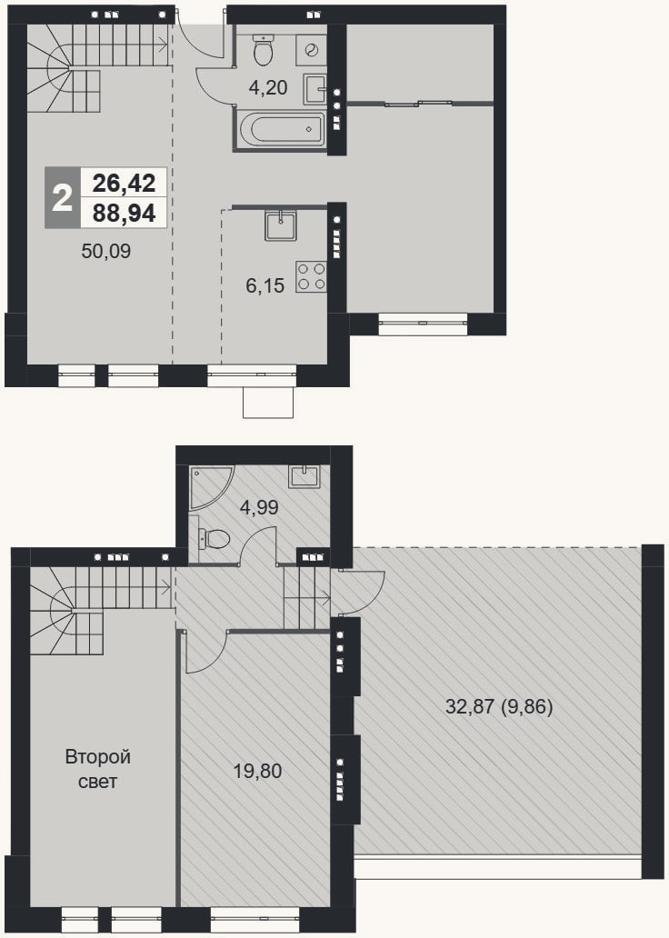 Планировка: 2-к, 79,1 м²