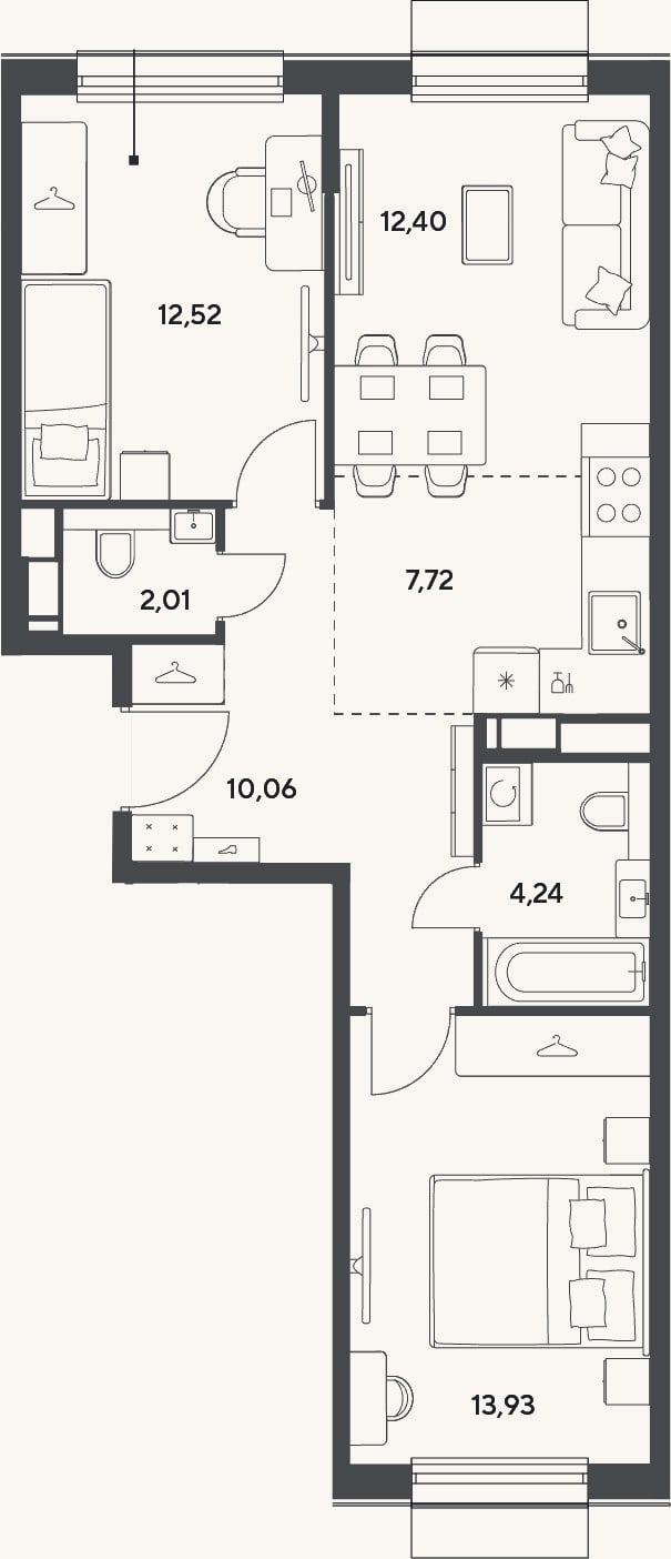 Планировка: 3-к, 62,9 м²