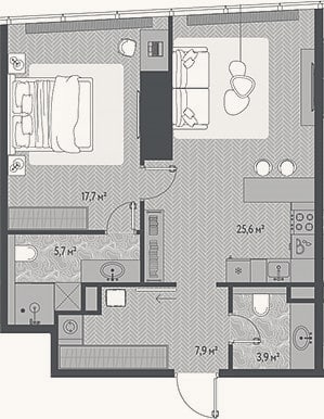 Планировка: 2-к, 60,8 м²