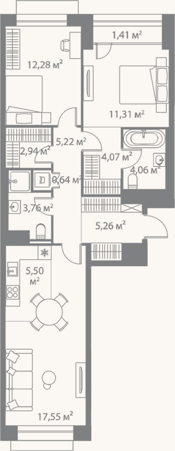 Планировка: 3-к, 72,6 м²