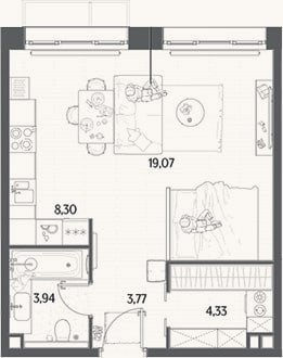 Планировка: Студия, 39,4 м²