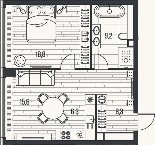 Планировка: 2-к, 58,2 м²