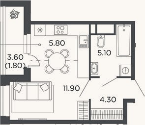 Планировка: Студия, 27,1 м²