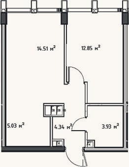Планировка: 2-к, 40,7 м²