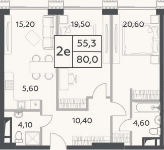 Планировка: 3-к, 80 м²