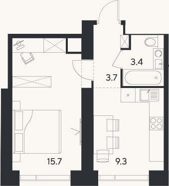 Планировка: 1-к, 32,1 м²