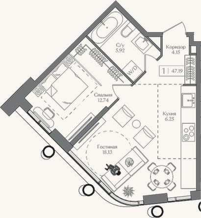 Планировка: 2-к, 47,2 м²