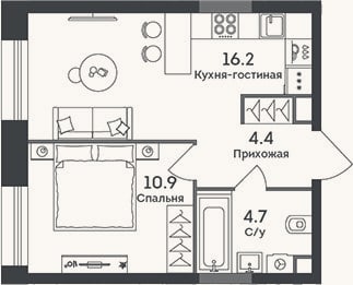 Планировка: 2-к, 36,2 м²