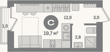 Планировка: Студия, 18,7 м²
