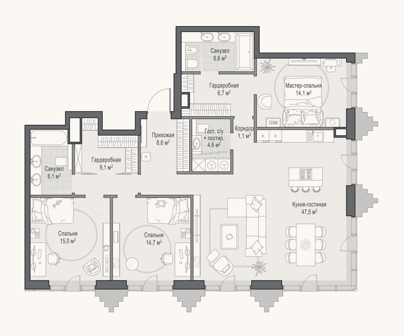 Планировка: 4+ к, 134,2 м²