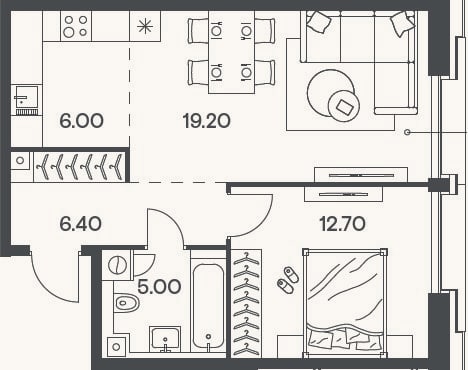 Планировка: 2-к, 49,3 м²