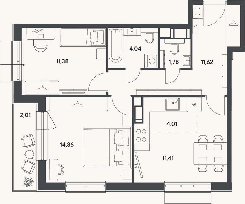 Планировка: 3-к, 59,1 м²