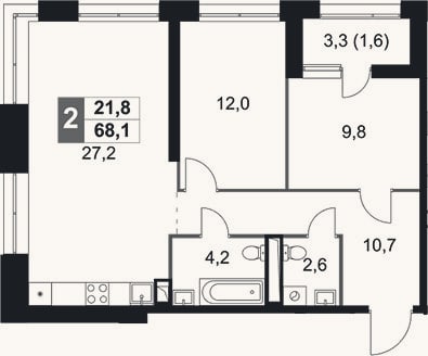 Планировка: 3-к, 66,5 м²