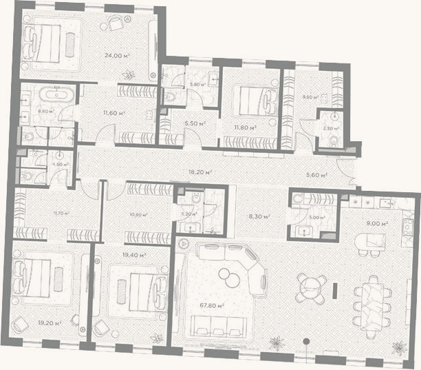 Планировка: 4+ к, 264 м²