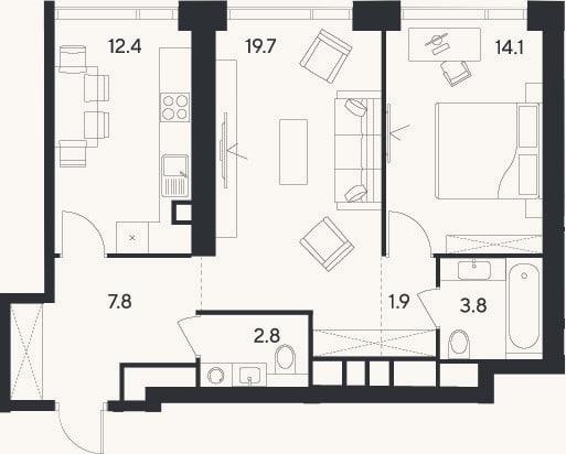 Планировка: 2-к, 62,5 м²