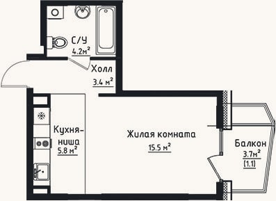 Планировка: Студия, 28,9 м²