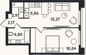 Планировка: 2-к, 49,7 м²