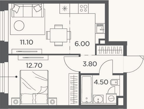Планировка: 2-к, 38,1 м²