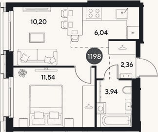 Планировка: 2-к, 34,1 м²