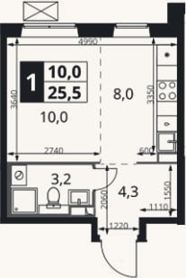 Планировка: Студия, 25,5 м²