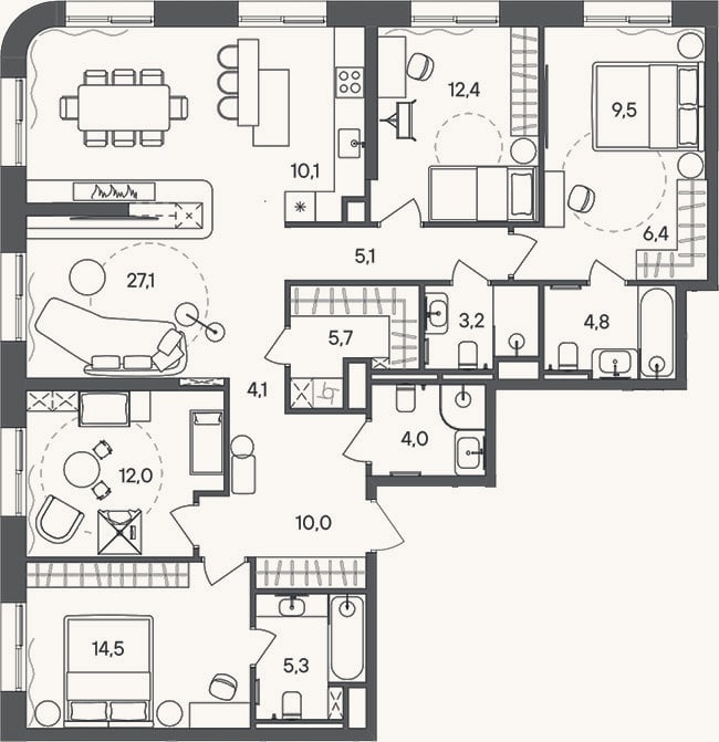 Планировка: 4+ к, 134,2 м²
