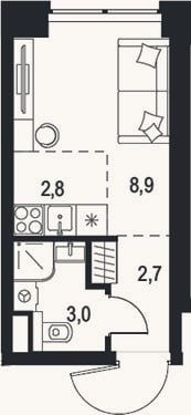 Планировка: Студия, 17,4 м²