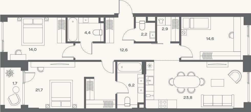 Планировка: 4+ к, 102,4 м²