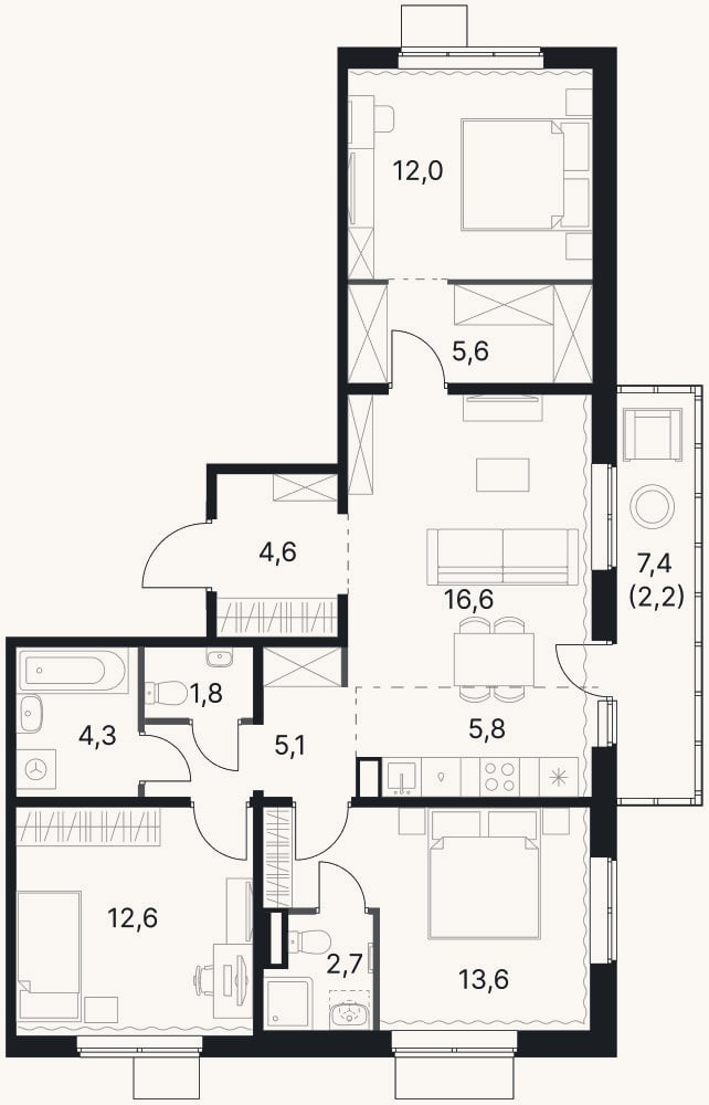 Планировка: 4+ к, 84,7 м²