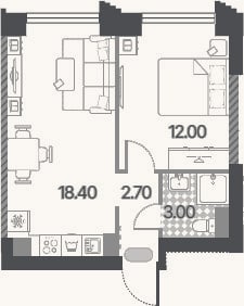 Планировка: 2-к, 36,1 м²