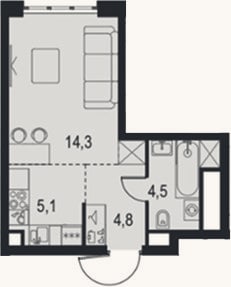 Планировка: Студия, 28,7 м²